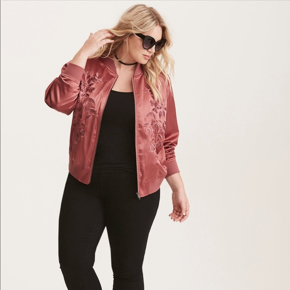 torrid Jackets & Blazers - Torrid Embroidered Satin Bomber Jacket